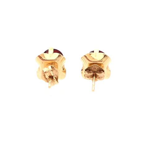 Lot K Yellow Gold Garnet Stud Earrings