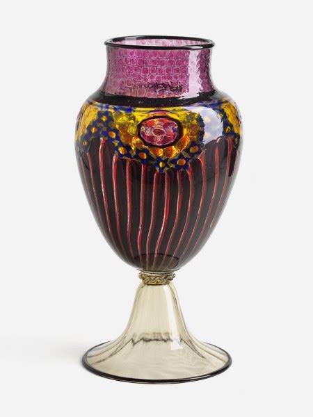 Large vase consisting of murrine and multicolour rods on tall bell-shaped foot, black pasta ...