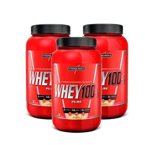 Combo Com 3x Whey Pure 100 Integral Médica Banana Pote 907g