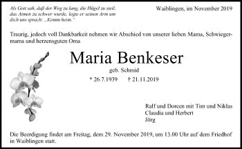 Traueranzeigen Von Maria Benkeser ZVW Trauer