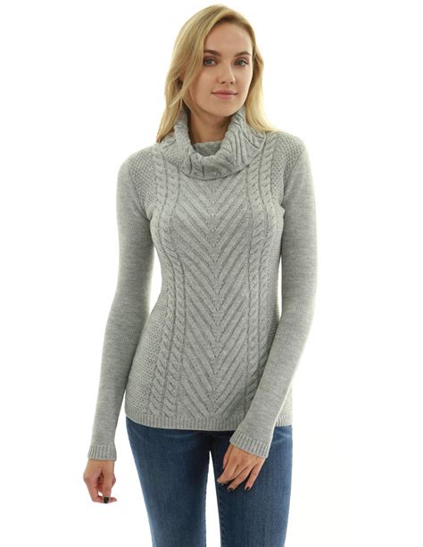 Pattyboutik Women Cowl Turtleneck Cable Knit Sweater Yy Zone