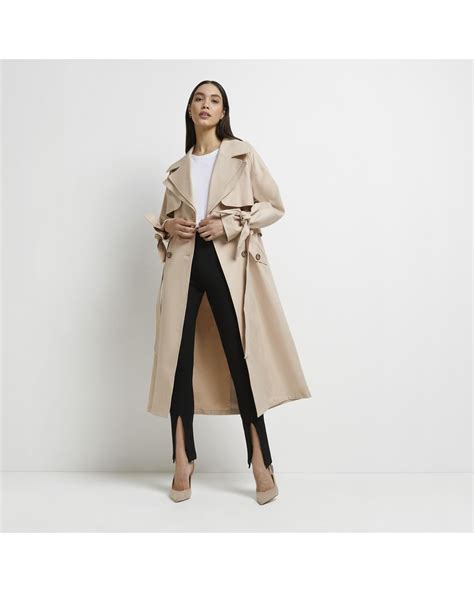 River Island Beige Oversized Trench Coat In Natural Lyst Uk