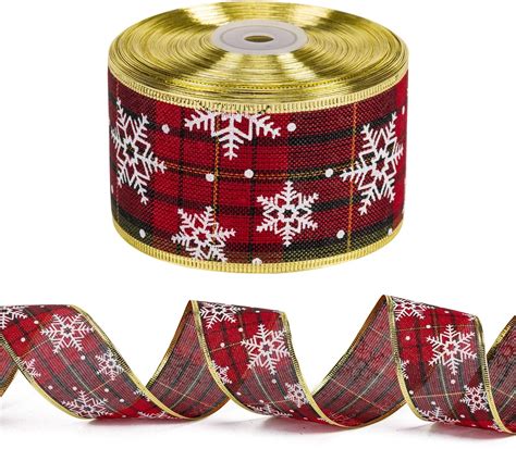 LaRibbons Wired Christmas Holiday Ribbon Red And Green Plaid Burlap