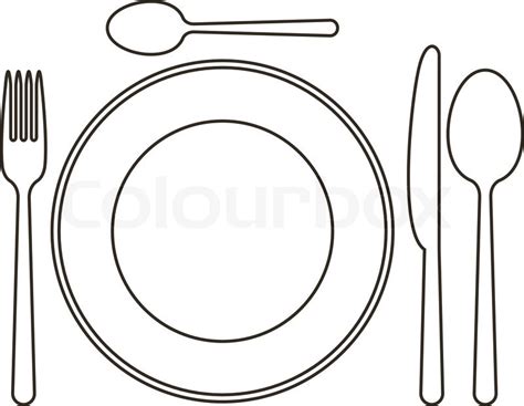 Place Setting With Plate Knife Spoons And Fork Stock Vector Colourbox