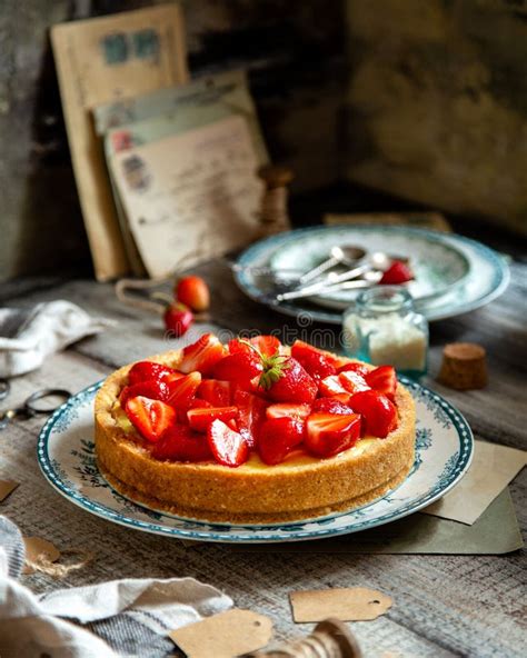 Homemade Delicious Strawberry Tart Or Pie With Sweet Berries On Top