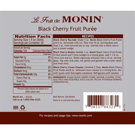 Monin Black Cherry Fruit Pure 1l Coffee Shop Supplies Carry Out