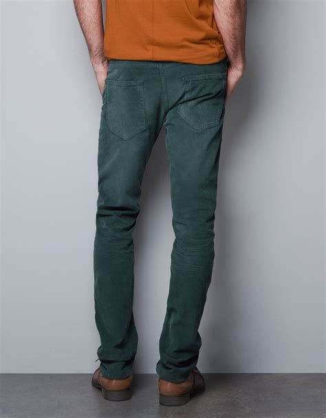 Zara Slim Fit Corduroy Trousers In Green For Men Lyst