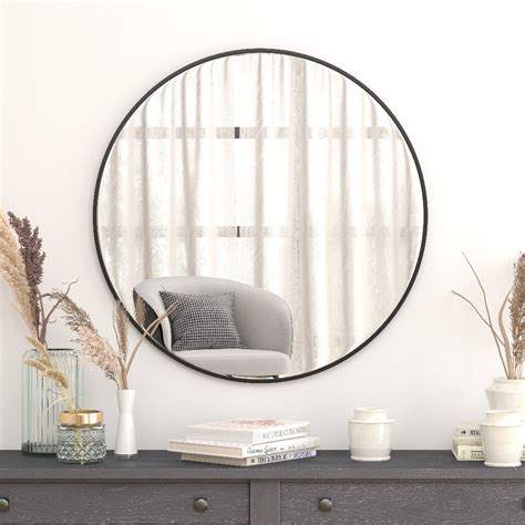 36 Round Black Metal Framed Wall Mirror Large Accent Mirror For