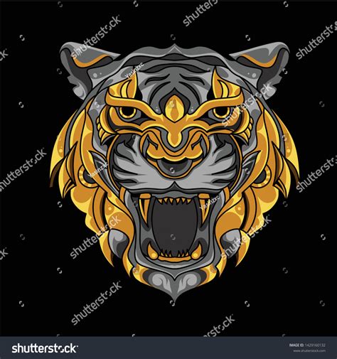 Steampunk Tiger Illustration Black Background Stock Vector (Royalty ...