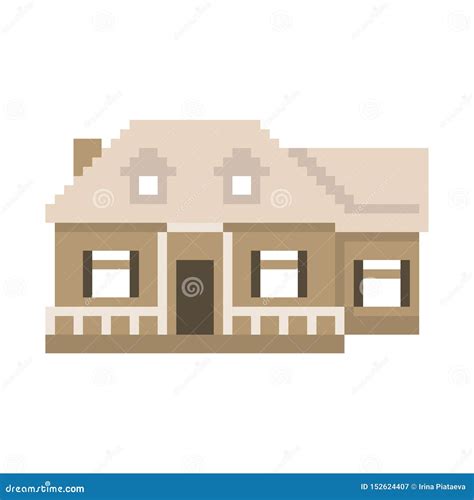 Pixel House Isolated On White Background Graphics For Games 8 Bit