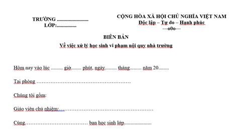 Mẫu biên bản xử lý học sinh vi phạm nội quy nhà trường mới nhất