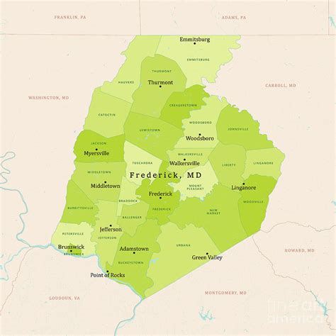 Md Frederick County Vector Map Green Digital Art By Frank Ramspott