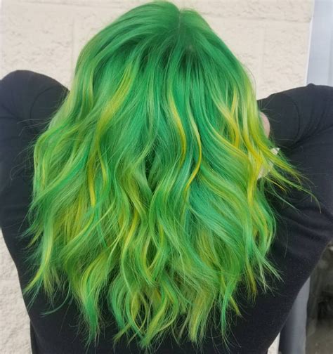 Pin By Dr Angel Khan On Colour Me Neon Green Hair Green Hair Two Color Hair