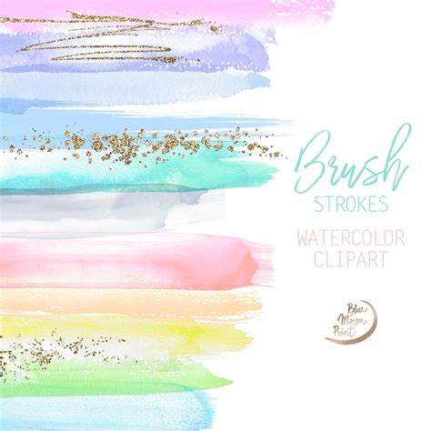 Pastel Watercolor Brush Strokes Clipart Set Of Png Clip Etsy Israel