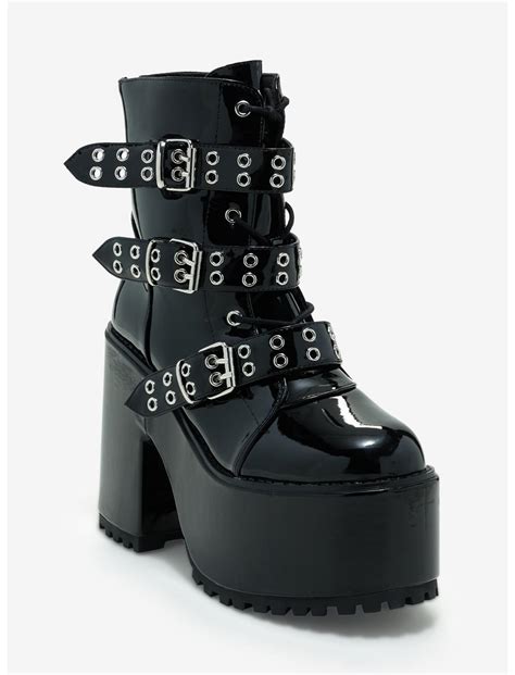 Yru Black Grommet Strap Platform Boots Hot Topic