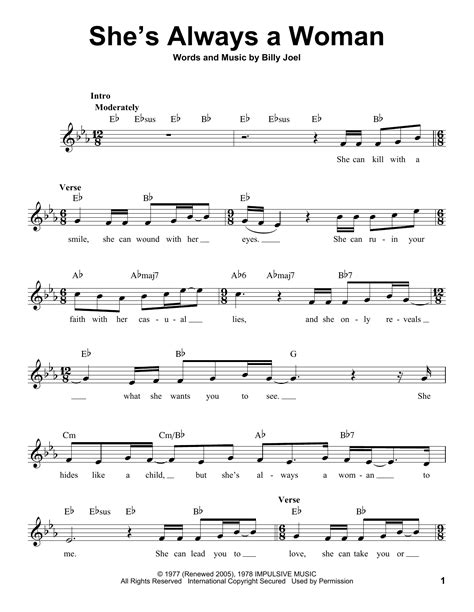 She S Always A Woman By Billy Joel Sheet Music For Pro Vocal At Sheet