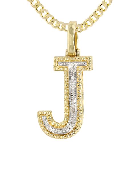 Diamond 10K Yellow Gold Cuban Chain & Letter "J" Pendant | Appx. 12.6 ...