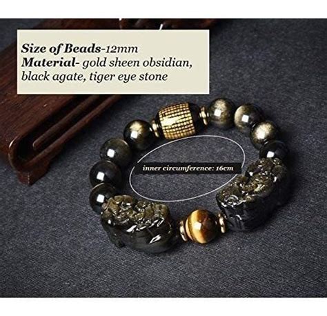 Pulsera Obsidiana Dorada Para Riqueza Feng Shui Pixiu Piyao Cuotas