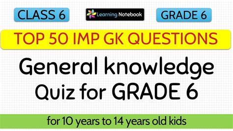 Top 50 Important Class 6 GK Quiz General Knowledge Quiz Class 6