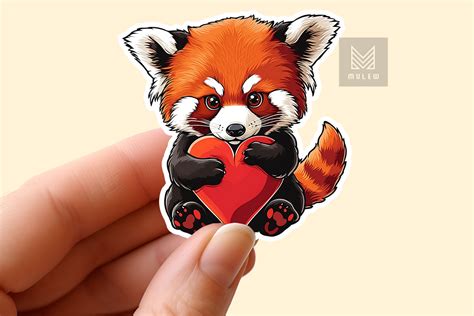 Cute Red Panda Hugging Heart Sticker Graphic By Mulew · Creative Fabrica