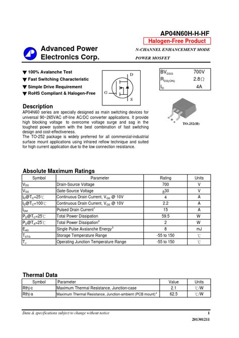 AP04N60H H HF Datasheet Pdf Advanced Power Electronics