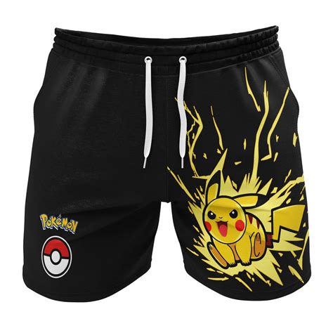 Pikachu Attack Black Pokemon Gym Shorts Anime Ape