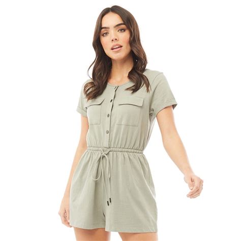 Buy Fluid Womens Short Sleeve Tie Waist Playsuit Light Sage