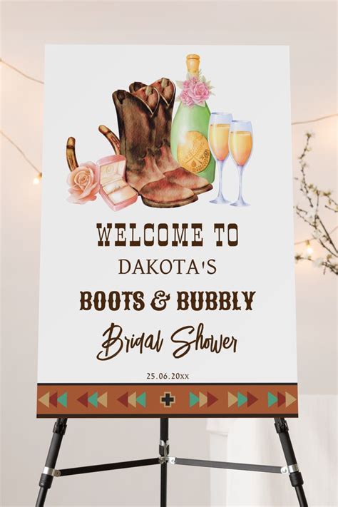 Boots And Bubbly Western Cowgirl Bridal Shower Brunch Welcome Sign Foam