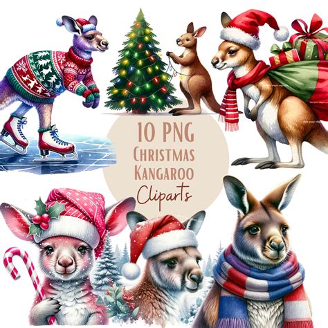 Christmas Kangaroo Clipart Bundle Australia Graphics Kangaroo Clip