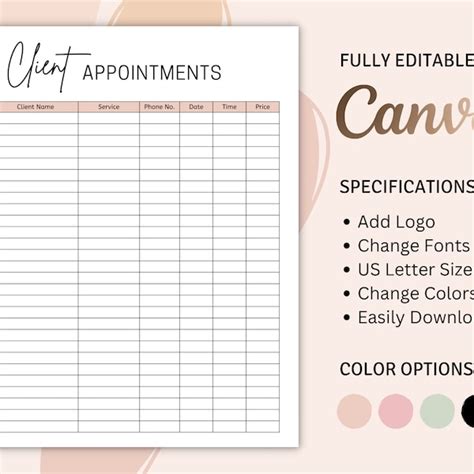 Appointment Tracker Printable Etsy