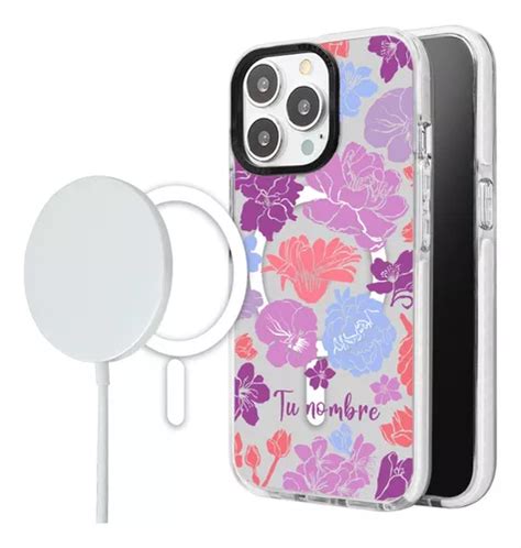 Funda Para Iphone Magsafe Mujer Flores Colores Con Nombre Env O Gratis