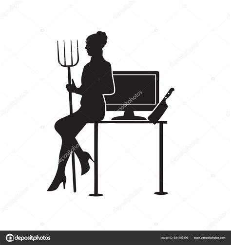 Silhouette Woman Armed Pitchfork Cranky Worker Stock Vector by ...