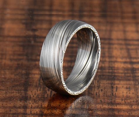 Genuine Stainless Damascus Steel Mens Ring Pd137 Etsy