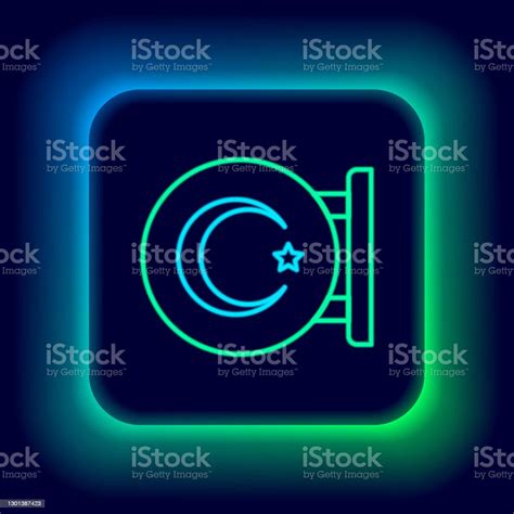 Glowing Neon Line Star And Crescent Symbol Of Islam Icon Isolated On Black Background Religion