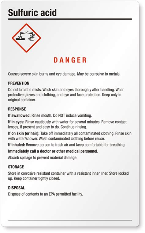 Large GHS Sulfuric Acid Label SKU GHS 023 A