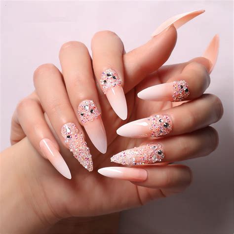 24pcs Set Extra Long Stiletto False Nails Nude Gradient Full Etsy