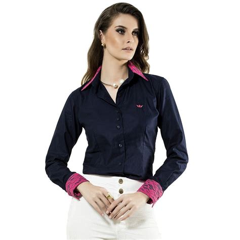 Camisa Marinho Detalhes Em Renda Feminina Principessa Damaris Submarino