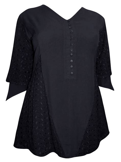 Eaonplus Black Broderie Anglaise Rayon Tunic Top Plus Size 26 To 34