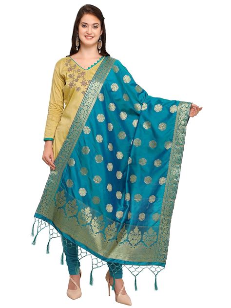 Buy Applecreation Women S Banarasi Silk Dupatta Sky Blue Bnrs227 At