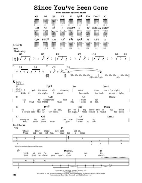 Since You Ve Been Gone By Rainbow Guitar Lead Sheet Guitar Instructor