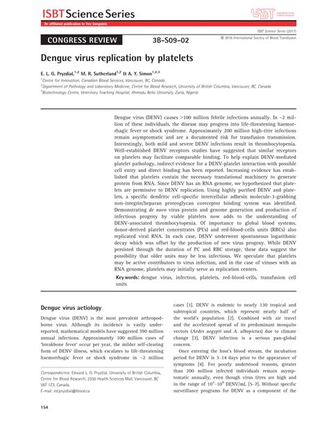 (PDF) Dengue virus replication by platelets