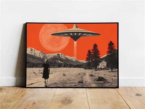 Retro Ufo Wall Art Alien Abduction Art Alien Print Ufo Horizontal Ufo