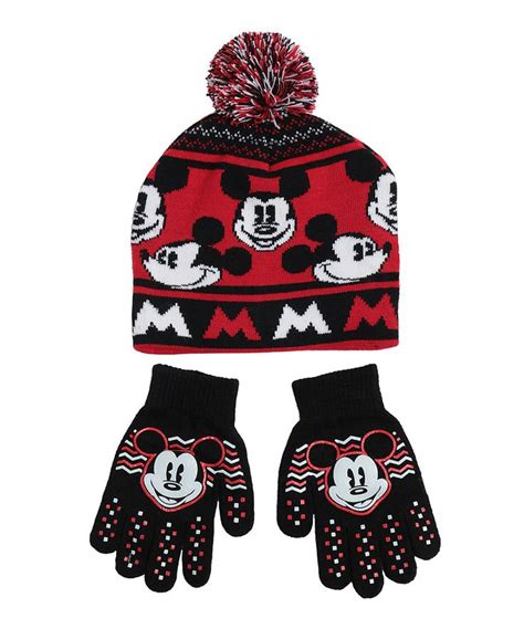 Mickey Mouse And Minnie Mouse Black And Red Mickey Hat And Gloves Set Black