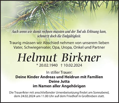 Traueranzeigen Von Helmut Birkner Trauer Anzeigen De