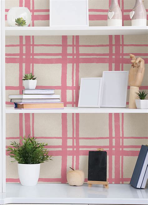 Pp4706 Plaid Think Pink Geometric Peel And Stick Wallpaper By Packed Party