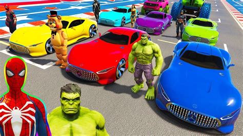 SUPERHERO CARS Race On RIVER Ramp Challenge SPIDERMAN HULK Goku TANK