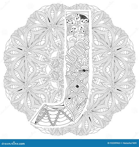 Mandala With Letter J For Coloring Vector Decorative Zentangle Stock Vector Illustration Of