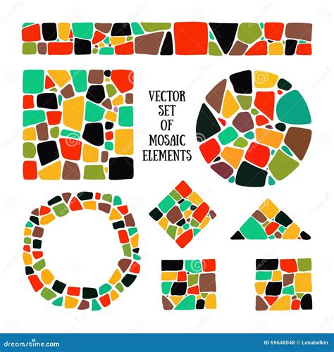 Set Of Bright Mosaic Design Elements In Different Forms Stock Vector