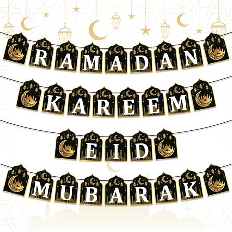 Amazon Watinc Pcs Ramadan Kareem Banner Eid Mubarak Decoration