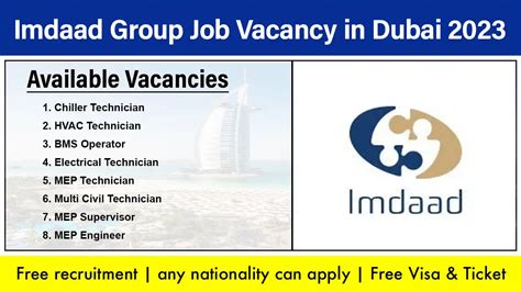 Imdaad Group Job Vacancy In Dubai 2023 Dubai Latest Jobs Apply Now